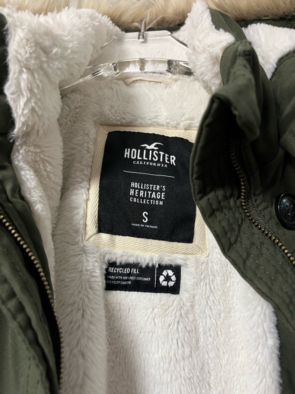 Hollister Heritage Women's Small Olive Green Parka Faux Fur Lined Winter Jacket - Picture 2 of 6